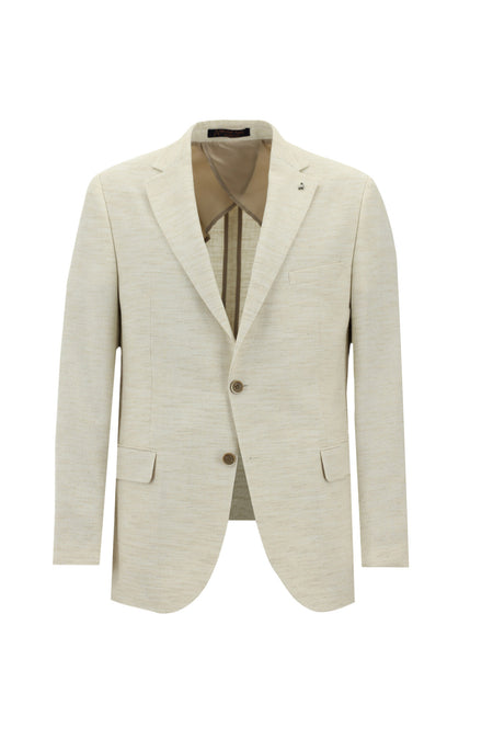 Ekru Slim Fit Dar Kesim Klasik Ceket