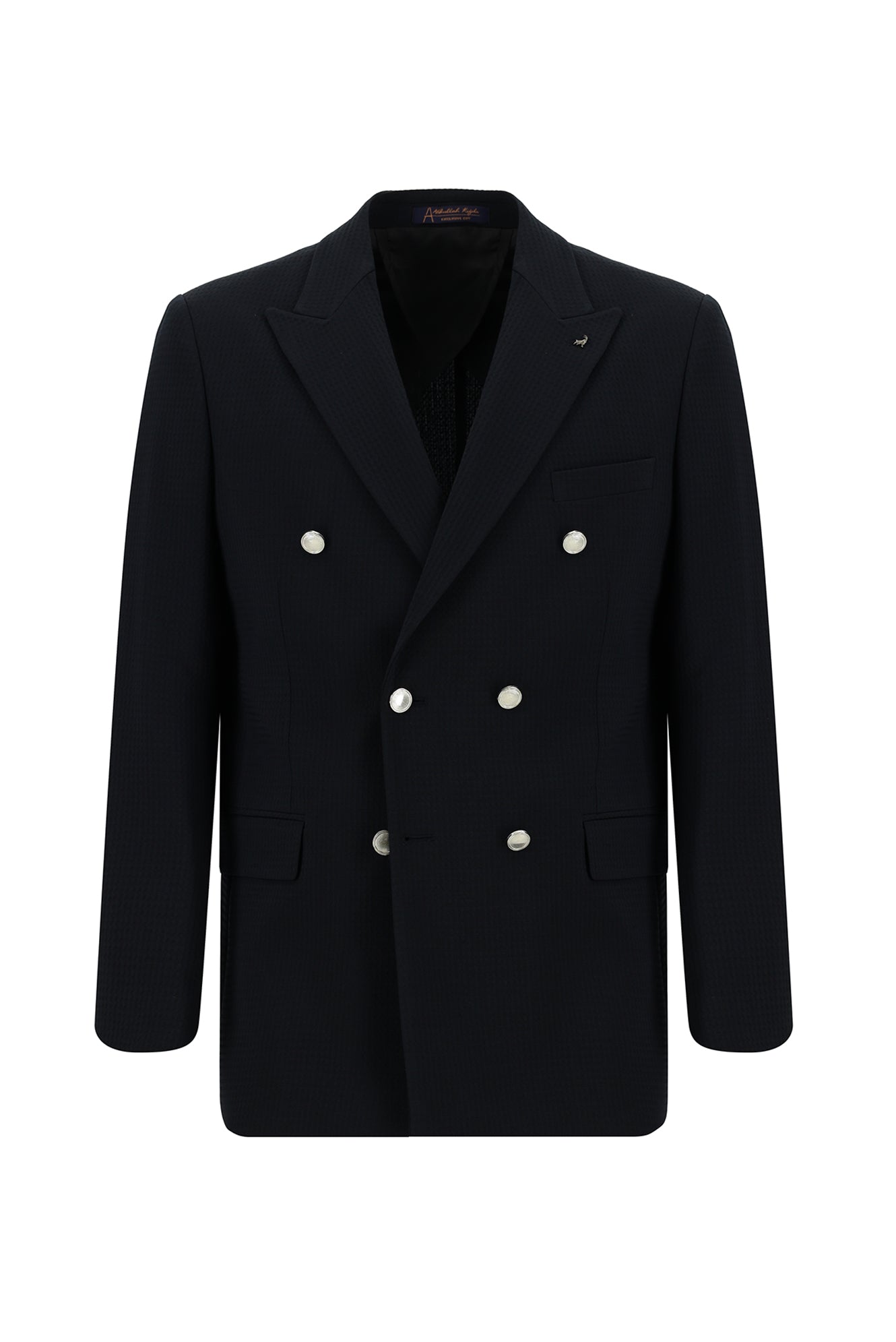 Koyu Lacivert Regular Fit Yünlü Kruvaze Gofre Ceket