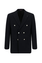 Koyu Lacivert Regular Fit Yünlü Kruvaze Gofre Ceket