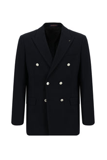 Koyu Lacivert Regular Fit Yünlü Kruvaze Gofre Ceket