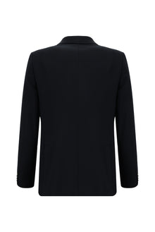 Koyu Lacivert Regular Fit Yünlü Kruvaze Gofre Ceket