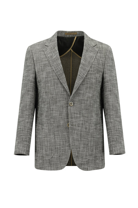 Koyu Vizon Relaxed Fit Rahat Kesim İtalyan Desenli Ceket