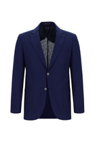 Koyu Lacivert Slim Fit Dar Kesim Keten Karışımlı Ceket