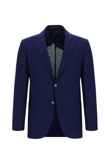Koyu Lacivert Slim Fit Dar Kesim Keten Karışımlı Ceket
