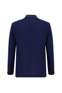 Koyu Lacivert Slim Fit Dar Kesim Keten Karışımlı Ceket