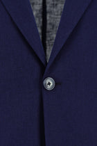 Koyu Lacivert Slim Fit Dar Kesim Keten Karışımlı Ceket