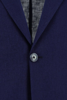 Koyu Lacivert Slim Fit Dar Kesim Keten Karışımlı Ceket