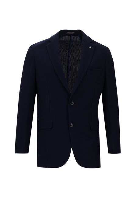 Koyu Lacivert Regular Fit Örme Yün Ceket