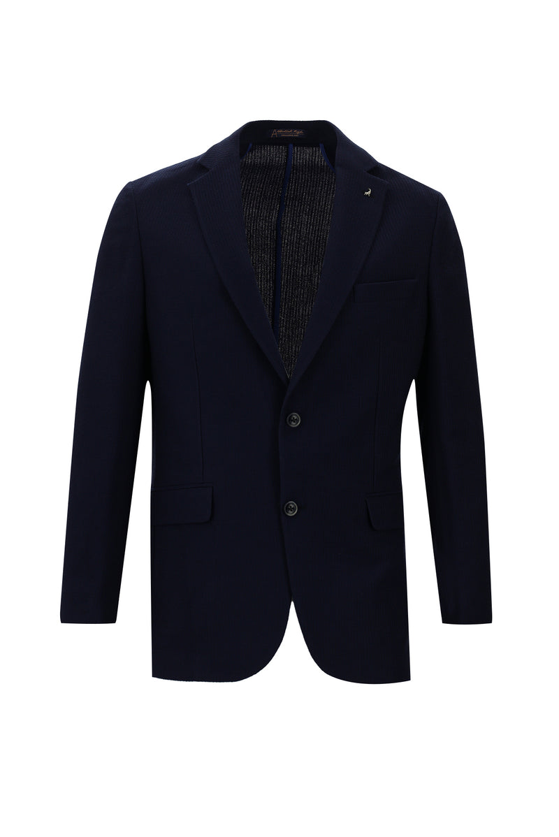 Koyu Lacivert Regular Fit Örme Yün Ceket