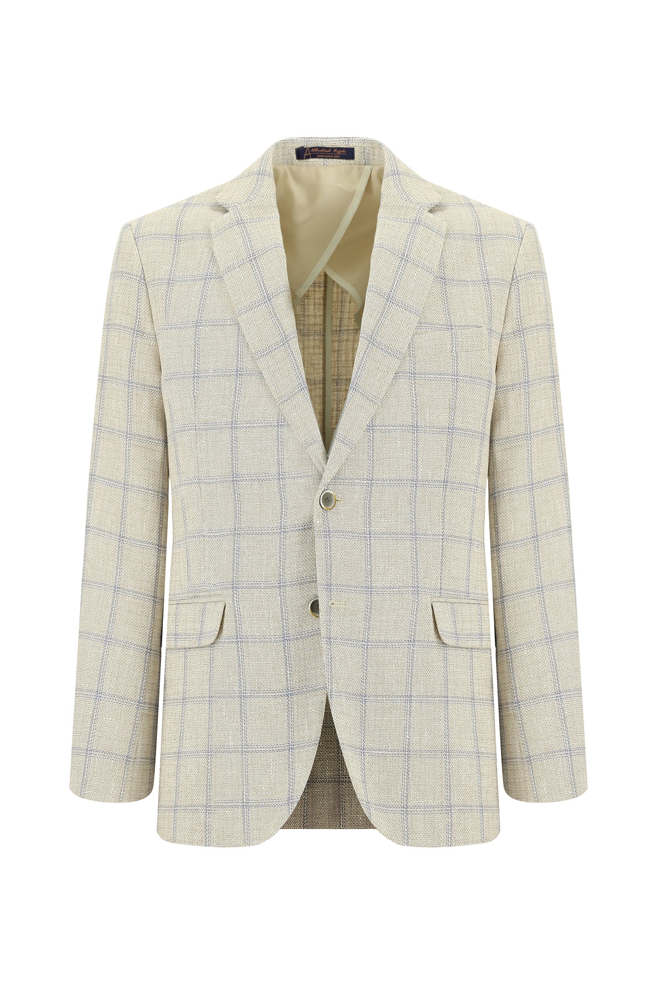 Krem 7 Drop Slim Fit Dar Kesim Ekose Keten Kar???ml? Ceket-Abdullah Ki??l?