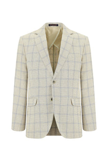 Krem 7 Drop Slim Fit Dar Kesim Ekose Keten Kar???ml? Ceket-Abdullah Ki??l?