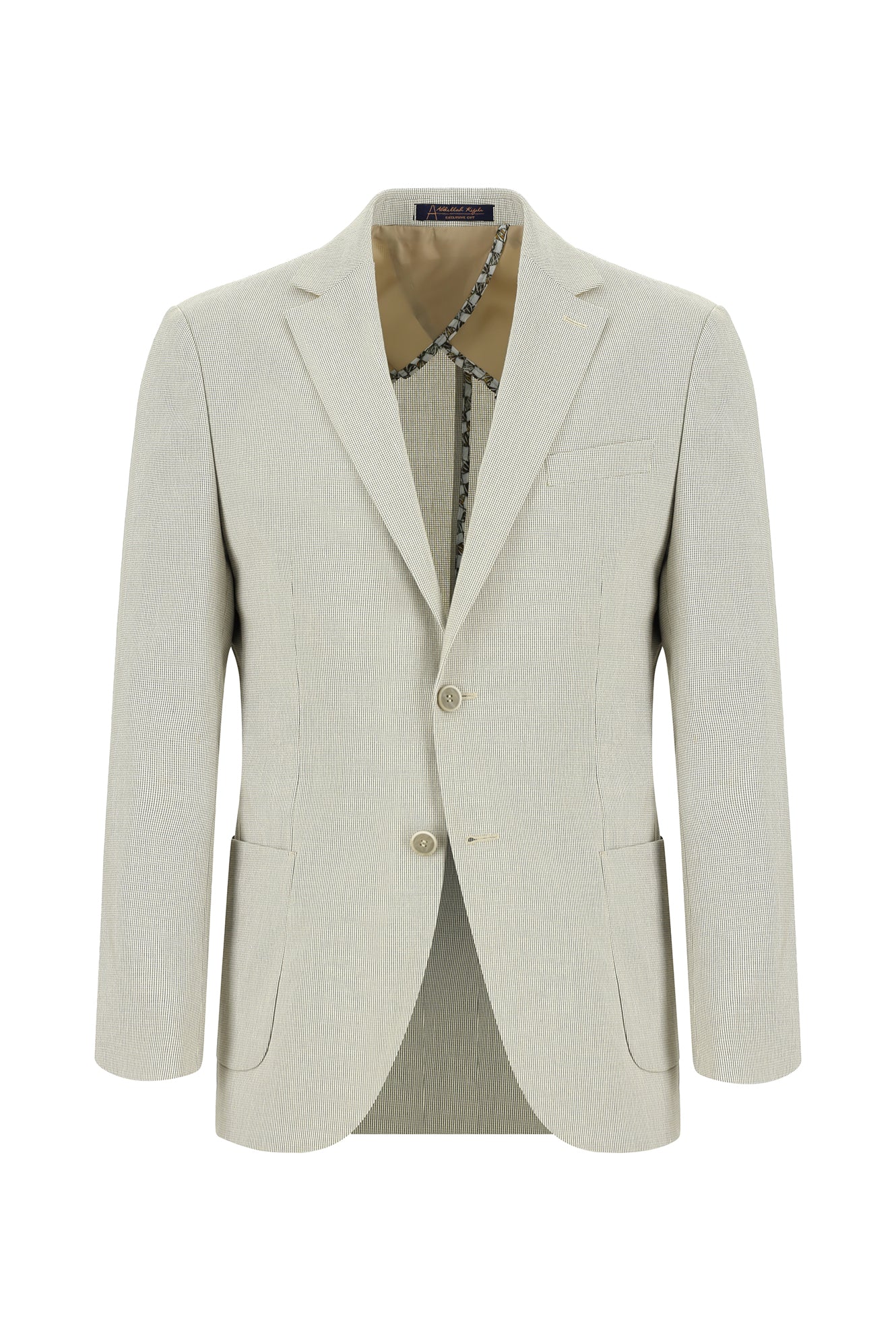 Orta Bej 7 Drop Slim Fit Dar Kesim Desenli Keten Ceket-Abdullah Ki??l?