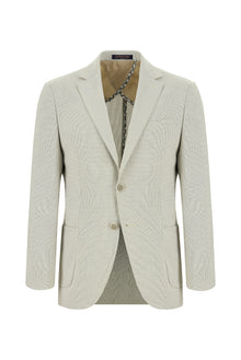 Orta Bej 7 Drop Slim Fit Dar Kesim Desenli Keten Ceket-Abdullah Ki??l?