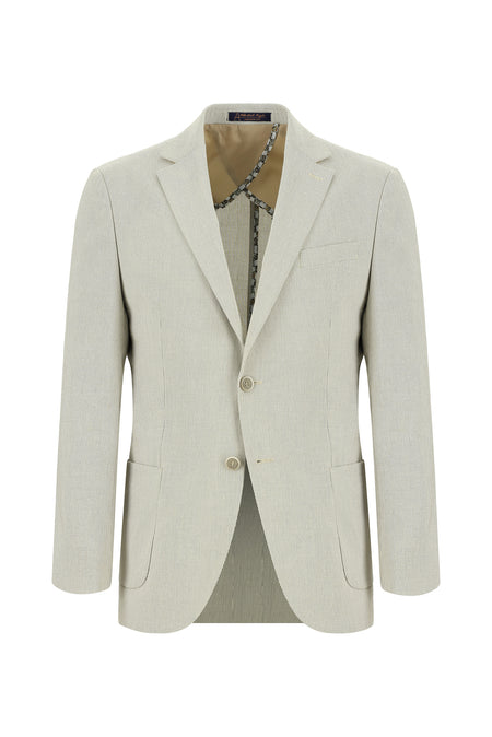 Orta Bej 7 Drop Slim Fit Dar Kesim Desenli Keten Ceket-Abdullah Ki??l?