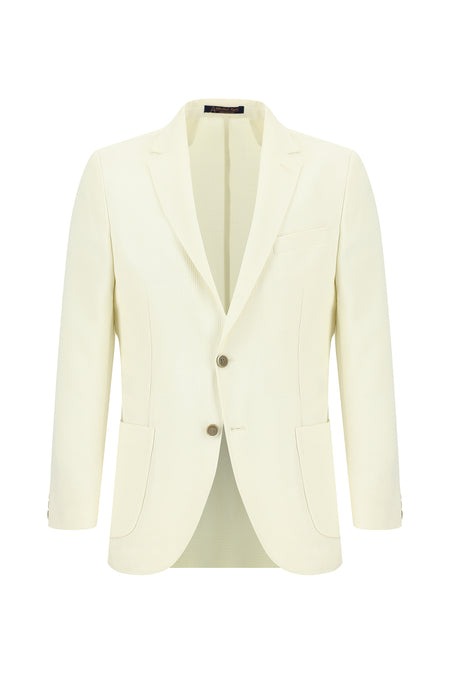 Beyaz Regular Fit Yünlü Desenli Ceket