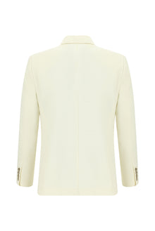 Beyaz Regular Fit Yünlü Desenli Ceket