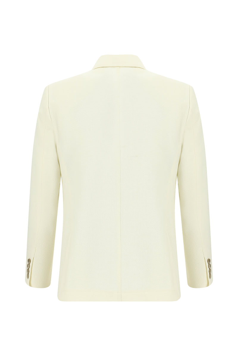 Beyaz Regular Fit Yünlü Desenli Ceket