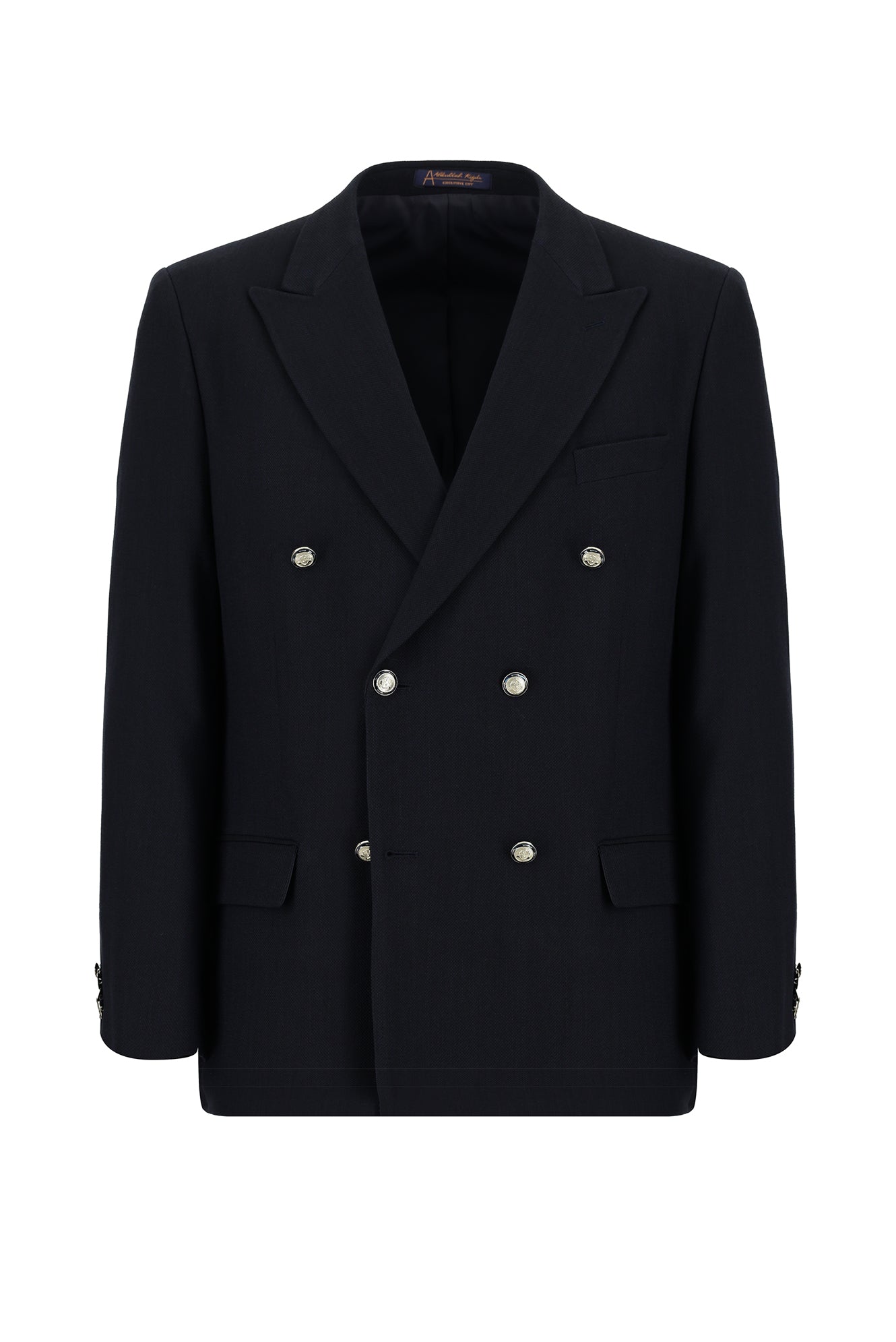 Koyu Lacivert Relaxed Fit Rahat Kesim Yünlü Kruvaze Desenli Ceket