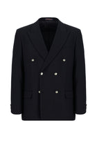 Koyu Lacivert Relaxed Fit Rahat Kesim Yünlü Kruvaze Desenli Ceket