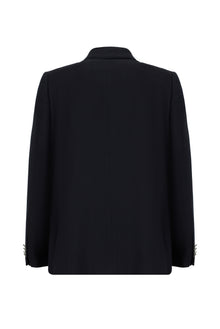 Koyu Lacivert Relaxed Fit Rahat Kesim Yünlü Kruvaze Desenli Ceket