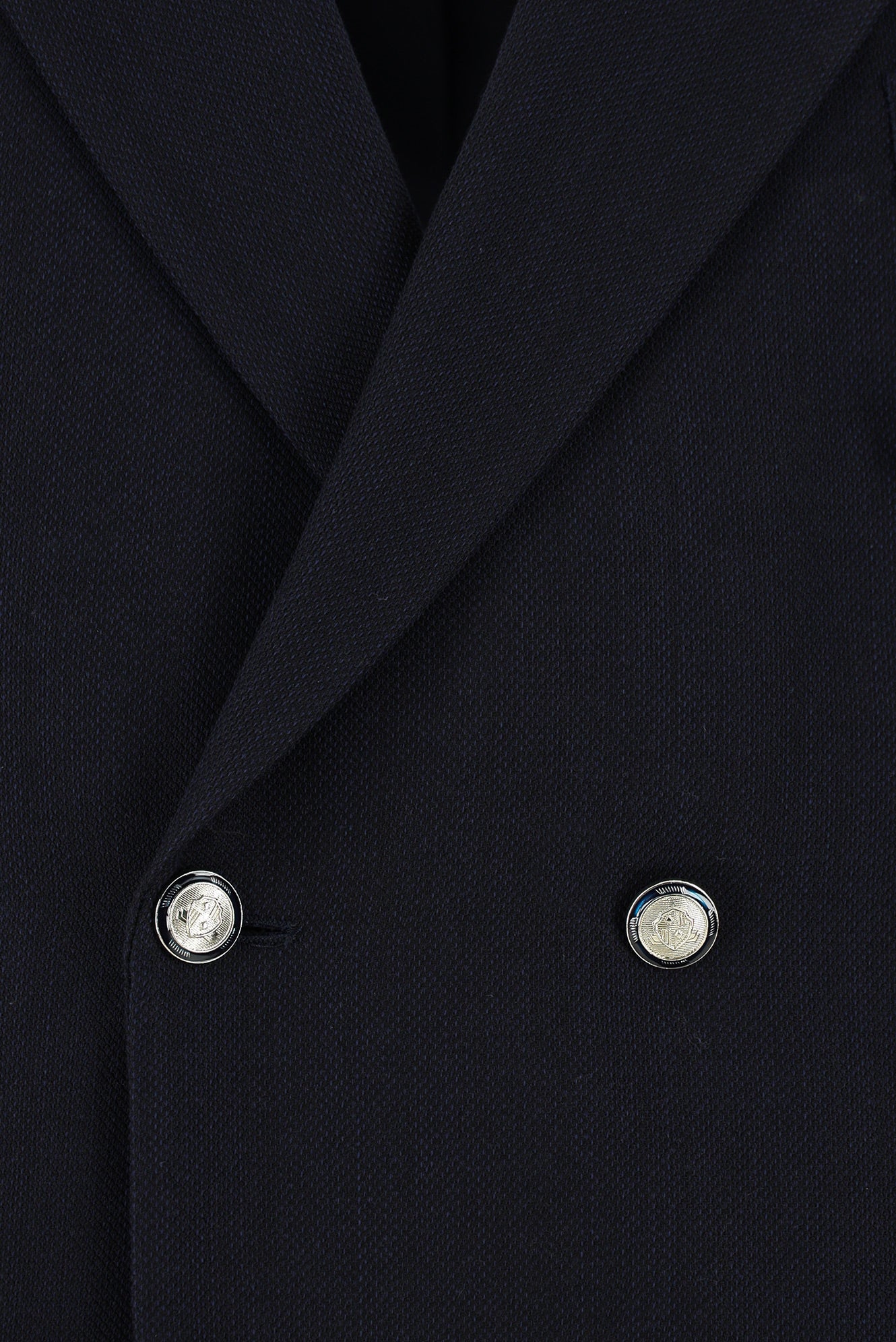 Koyu Lacivert Relaxed Fit Rahat Kesim Yünlü Kruvaze Desenli Ceket