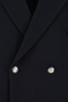 Koyu Lacivert Relaxed Fit Rahat Kesim Yünlü Kruvaze Desenli Ceket