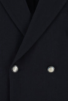 Koyu Lacivert Relaxed Fit Rahat Kesim Yünlü Kruvaze Desenli Ceket