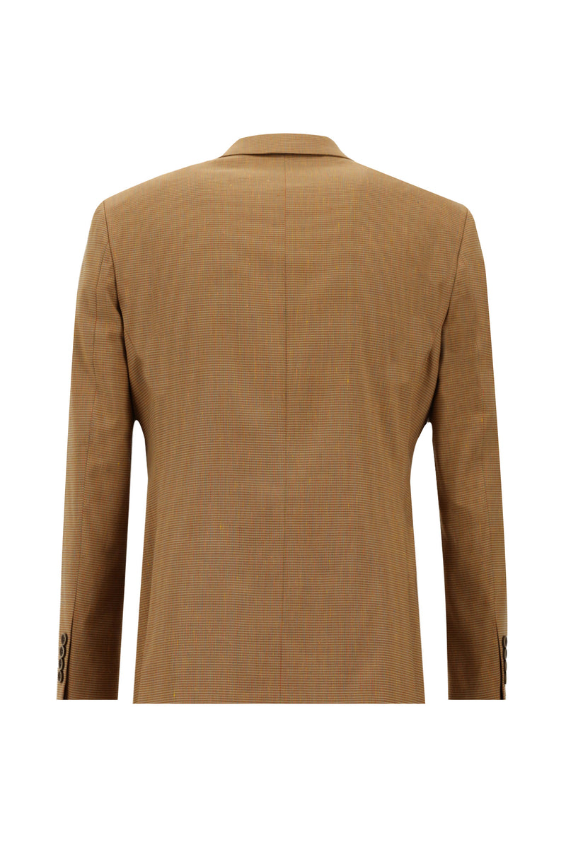 Orta Turuncu Slim Fit Dar Kesim Klasik Kuşgözü Keten Ceket