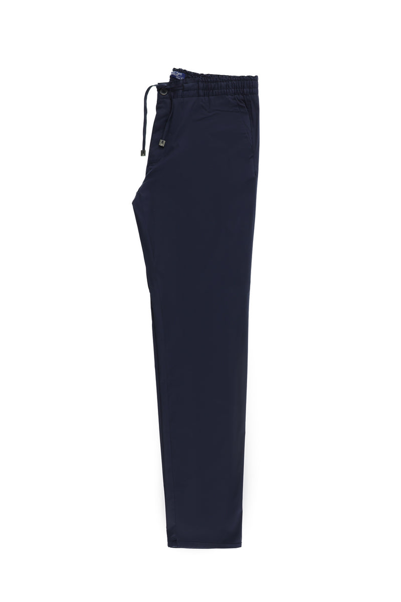 Orta Lacivert Slim Fit Dar Kesim Beli Lastikli İpli Likralı Pantolon