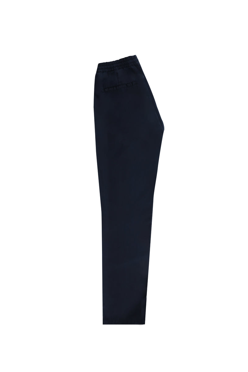 Orta Lacivert Regular Fit Beli Lastikli İpli Pantolon