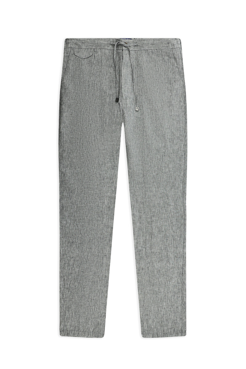 Siyah Regular Fit Beli Lastikli İpli Keten Pantolon
