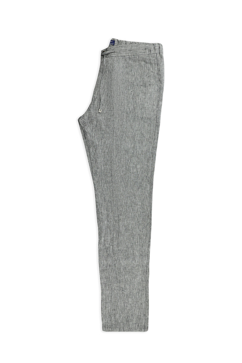 Siyah Regular Fit Beli Lastikli İpli Keten Pantolon