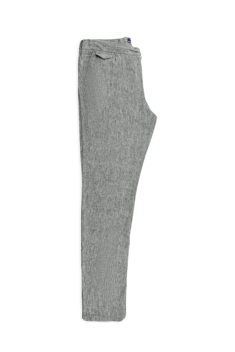 Siyah Regular Fit Beli Lastikli İpli Keten Pantolon
