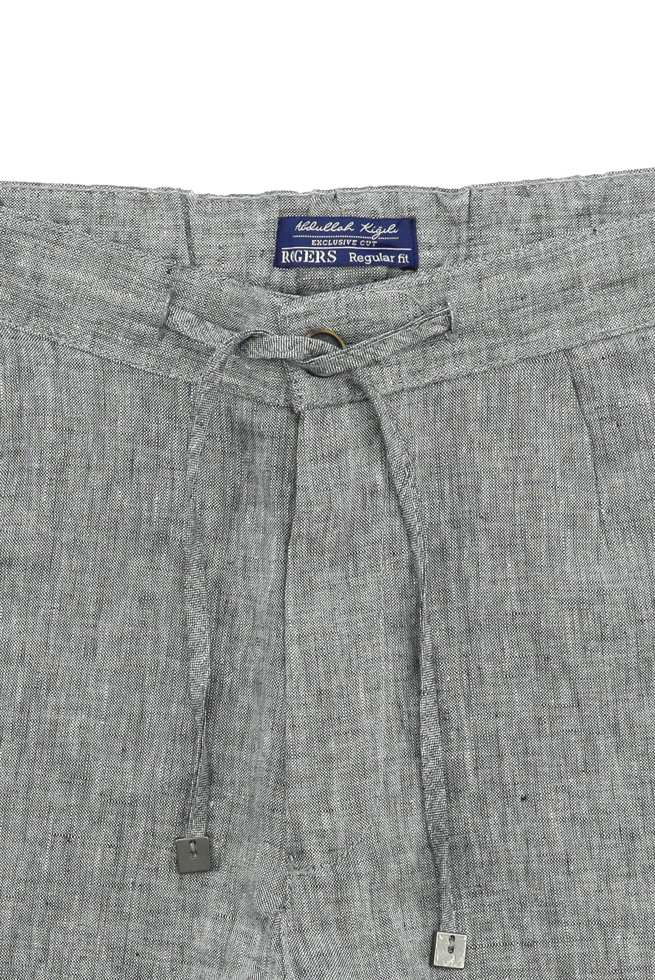 Siyah Regular Fit Beli Lastikli İpli Keten Pantolon