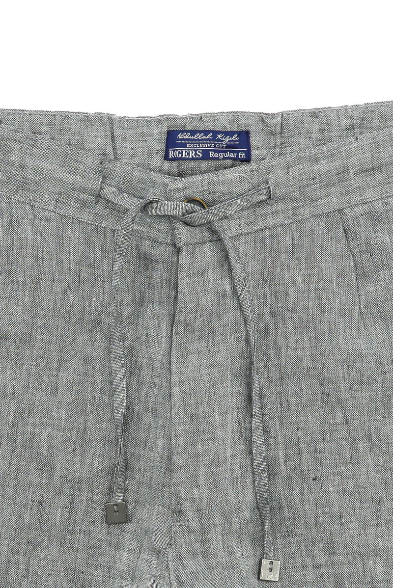 Siyah Regular Fit Beli Lastikli İpli Keten Pantolon