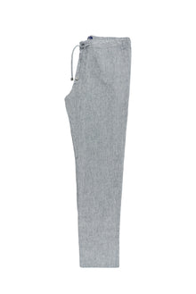 Açık Lacivert Regular Fit Beli Lastikli İpli Keten Pantolon