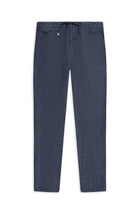 Orta Lacivert Regular Fit Beli Lastikli İpli Keten Pantolon
