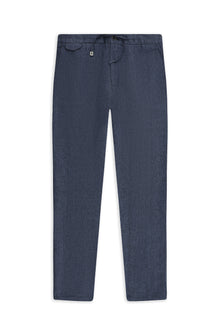 Orta Lacivert Regular Fit Beli Lastikli İpli Keten Pantolon