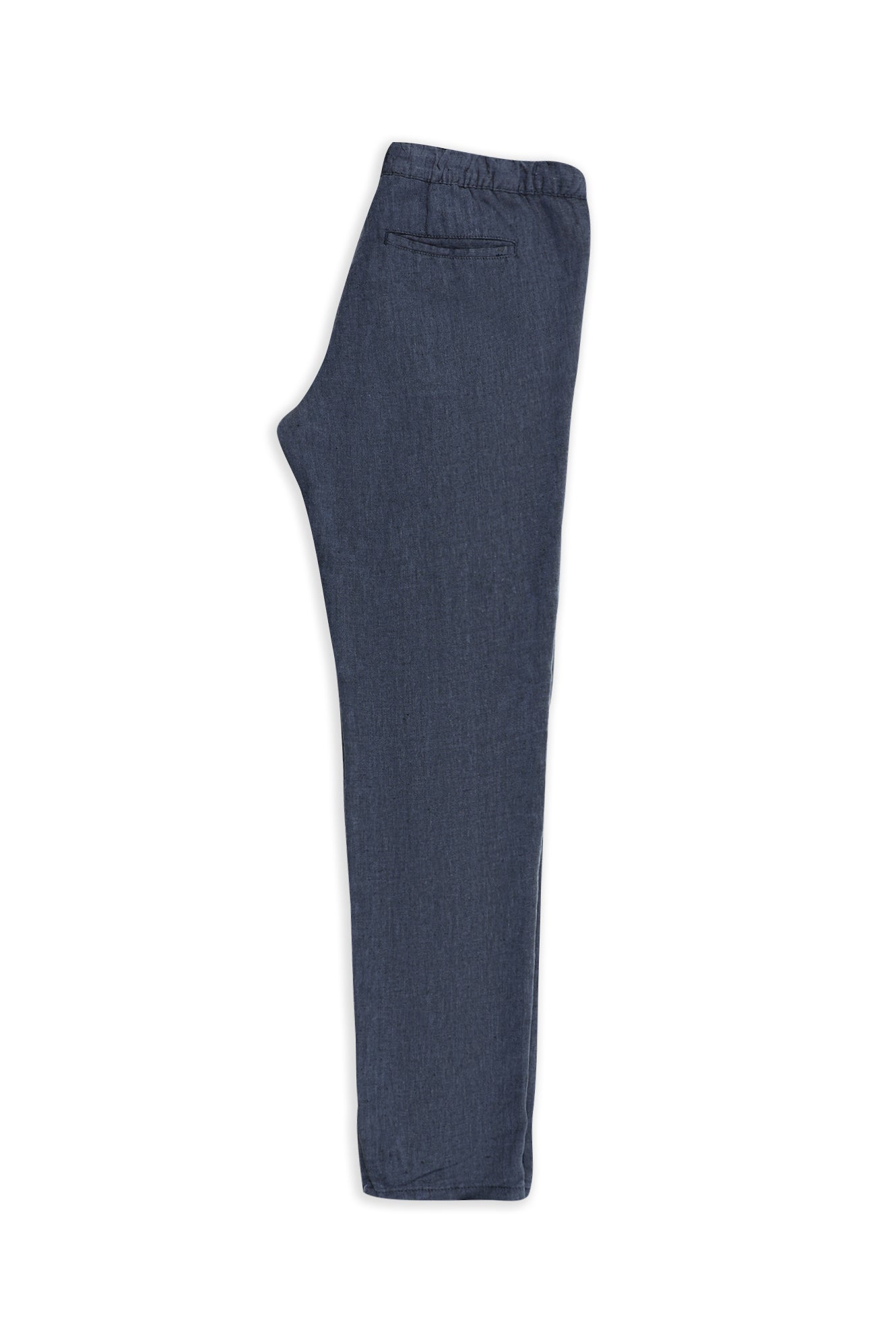 Orta Lacivert Regular Fit Beli Lastikli İpli Keten Pantolon