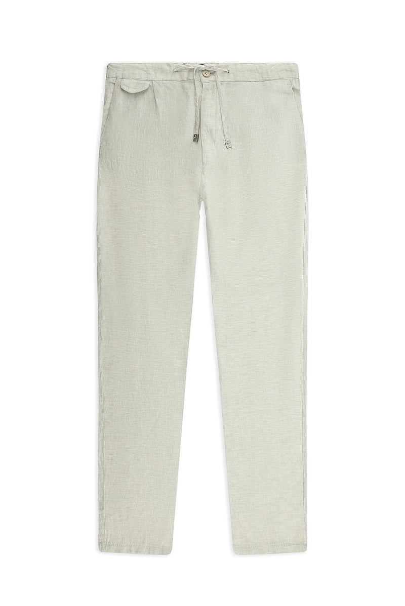Açık Bej Regular Fit Beli Lastikli İpli Keten Pantolon