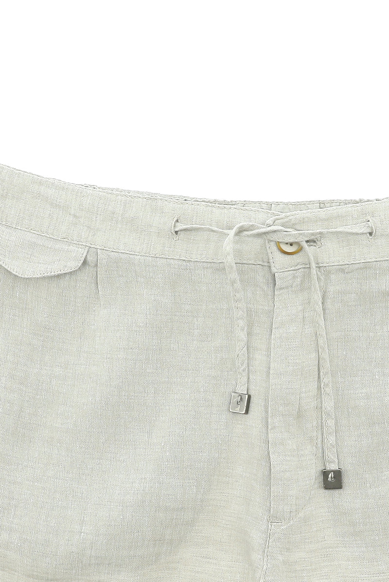 Açık Bej Regular Fit Beli Lastikli İpli Keten Pantolon