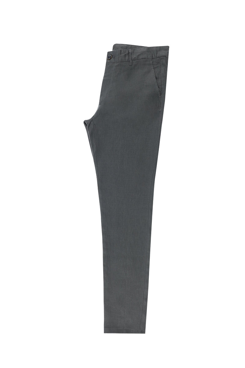 Koyu Füme Slim Fit Dar Kesim Keten Kanvas / Chino Pantolon