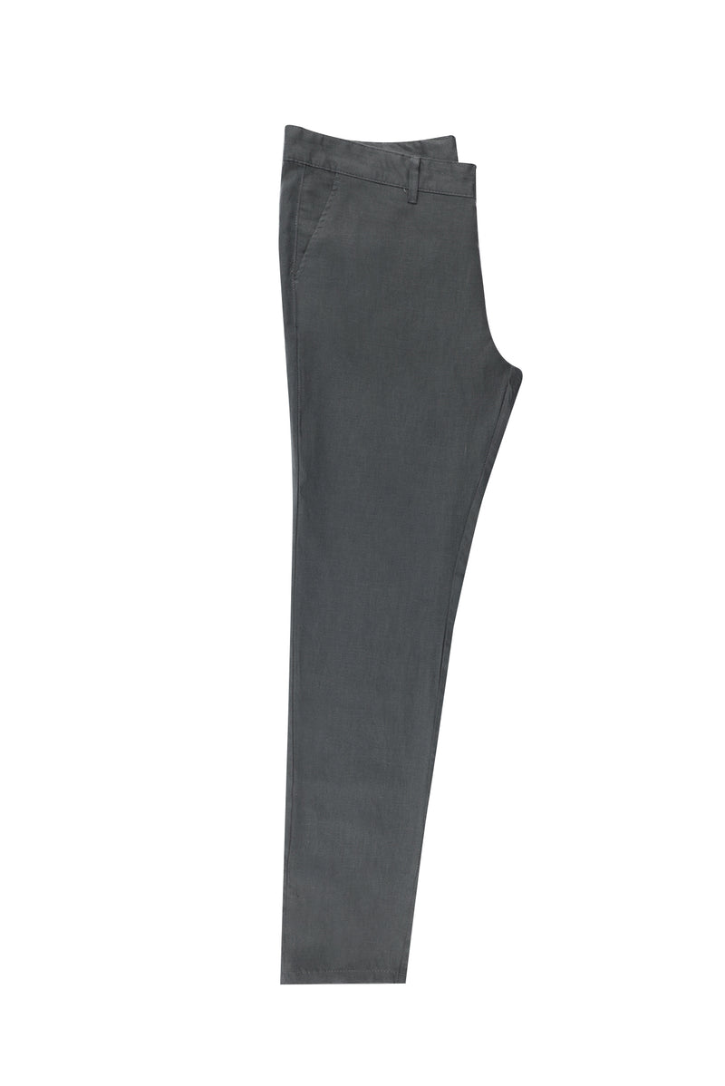 Koyu Füme Slim Fit Dar Kesim Keten Kanvas / Chino Pantolon