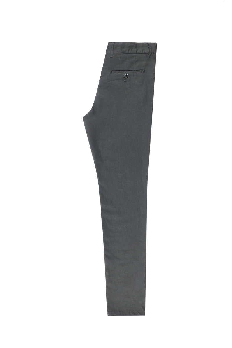 Koyu Füme Slim Fit Dar Kesim Keten Kanvas / Chino Pantolon