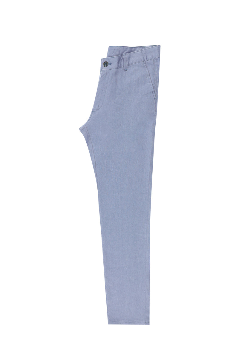 Açık Mavi Slim Fit Dar Kesim Keten Kanvas / Chino Pantolon