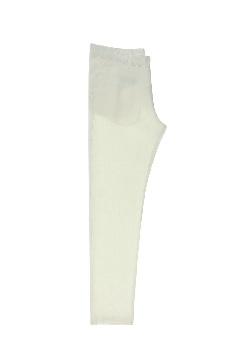 Beyaz Regular Fit Keten Kanvas / Chino Pantolon