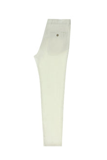 Beyaz Slim Fit Dar Kesim Keten Kanvas / Chino Pantolon