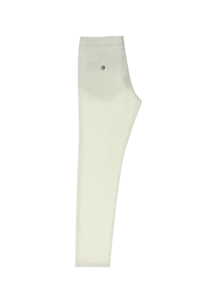Beyaz Slim Fit Dar Kesim Keten Kanvas / Chino Pantolon