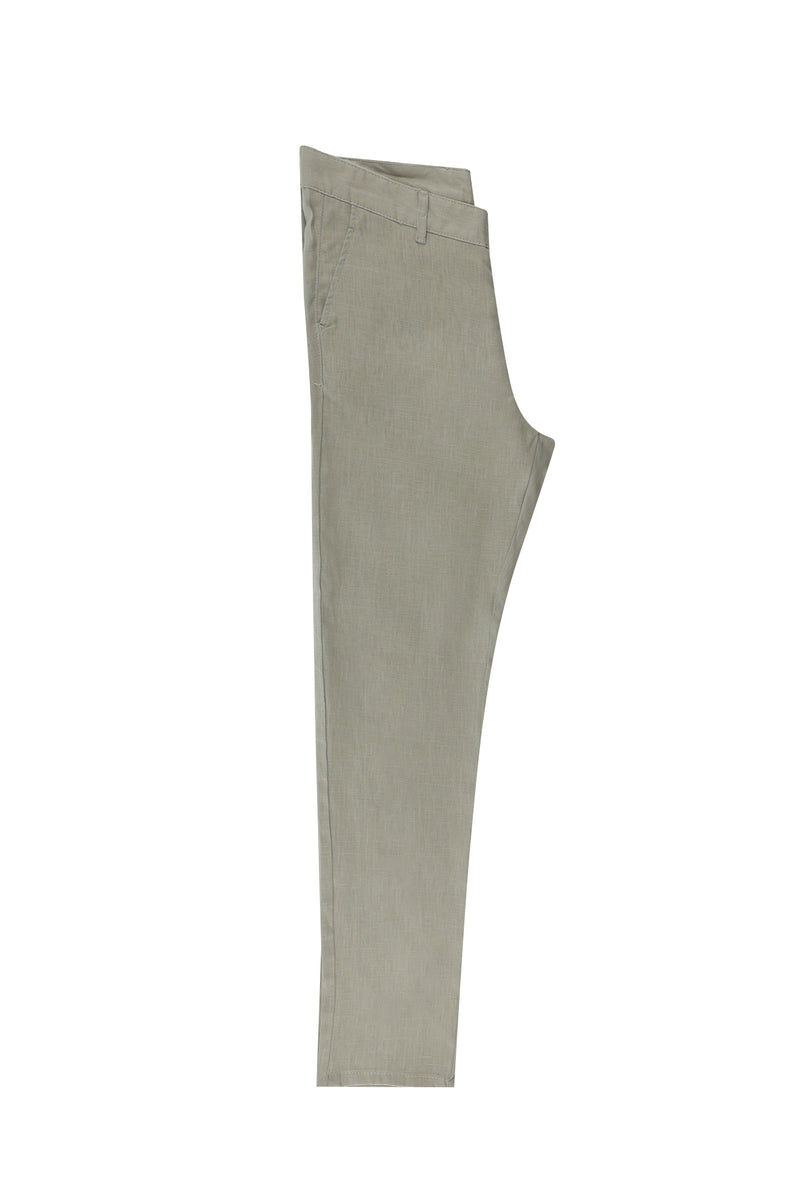 Krem Regular Fit Keten Kanvas / Chino Pantolon