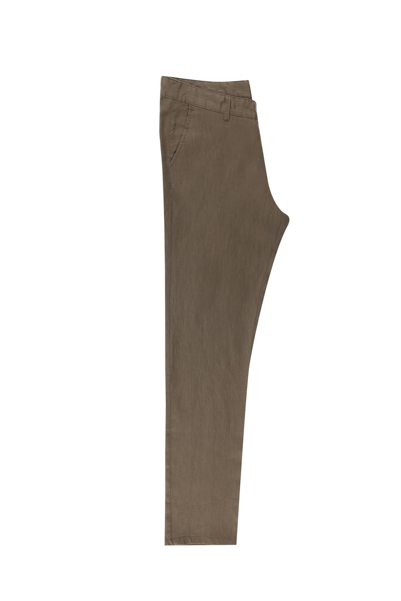 Koyu Vizon Slim Fit Dar Kesim Keten Kanvas / Chino Pantolon